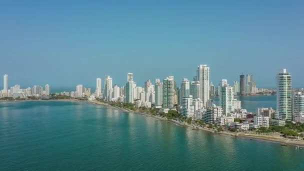 A Cartagena modern város Kolumbia hyperlapse légi kilátás — Stock videók