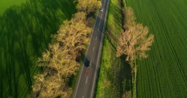 Asfaltweg door het platteland aan de avondlucht Top View — Stockvideo