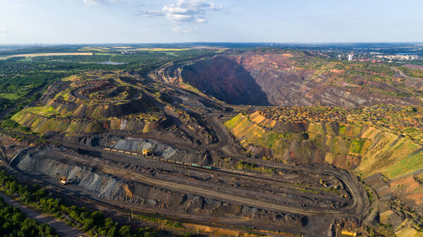 Coal Mining Open Pit Mine Aerial Black View