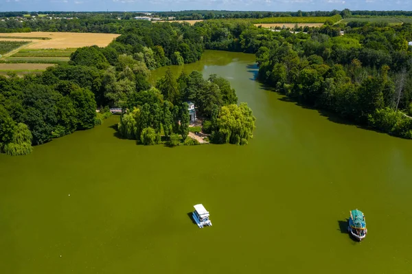 Insel der Liebe Sofia Park Gazebo auf der Insel Uman Ukraine Luftaufnahme — Stockfoto