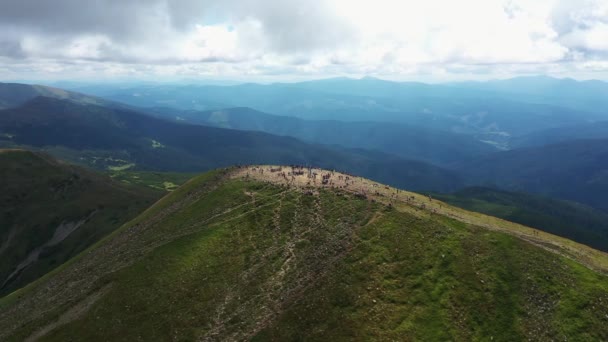 The top of Mount Hoverla and the panorama of the Montenegrin ridge aerial view — Stock Video