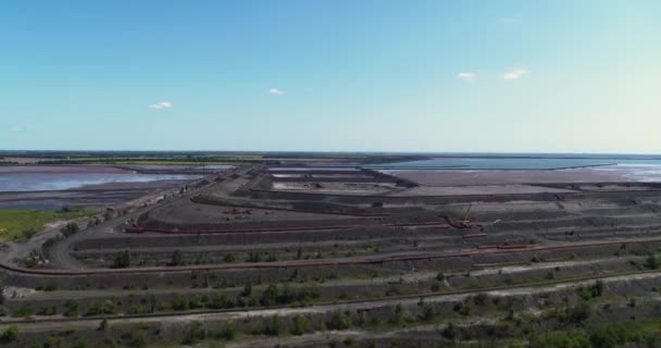 Tailing Dump and Lake in Industrial City Aerial Panorama View — Stock Video