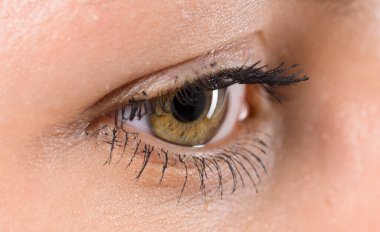 Çekici bir kadının gözü canlı makyaj yapıyor..