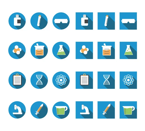 Düz uzun gölge kimya vektör Icon set