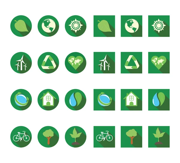 Flat long shadow ecologic icon set — Stock Vector