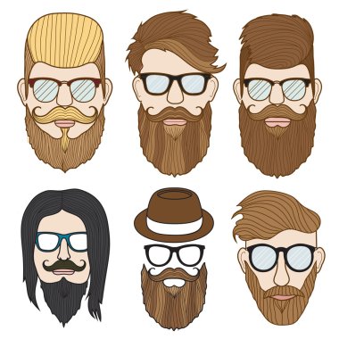 düz vektör hipster yüzler