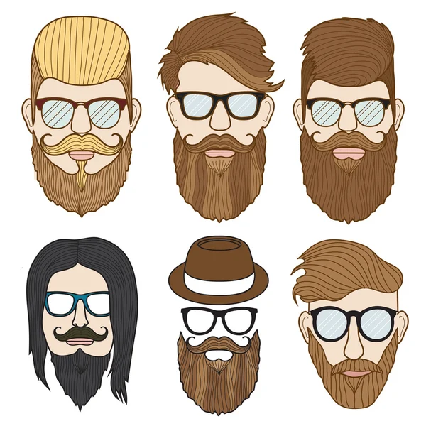 Faces hipster vetoriais planas —  Vetores de Stock