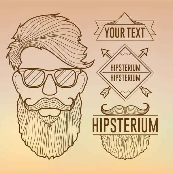 Doğrusal Hipster yüz ve rozetleri, Banner arka plan bulanık