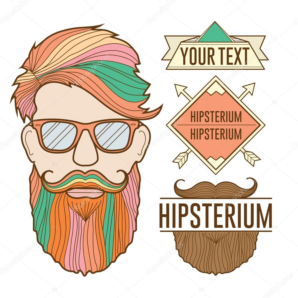 Colorful vector hipster illustration set