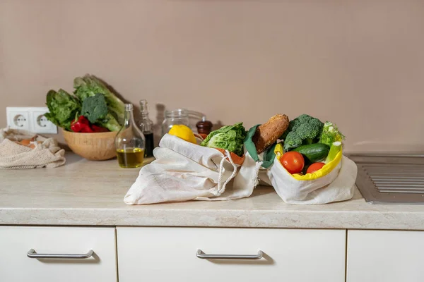 Zero waste cotton bags with food products