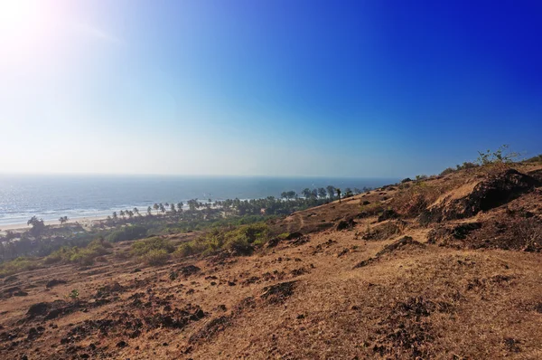 Beauty Arambol beach landscape. Panorama, top view. Goa state, India. — Stock Photo, Image