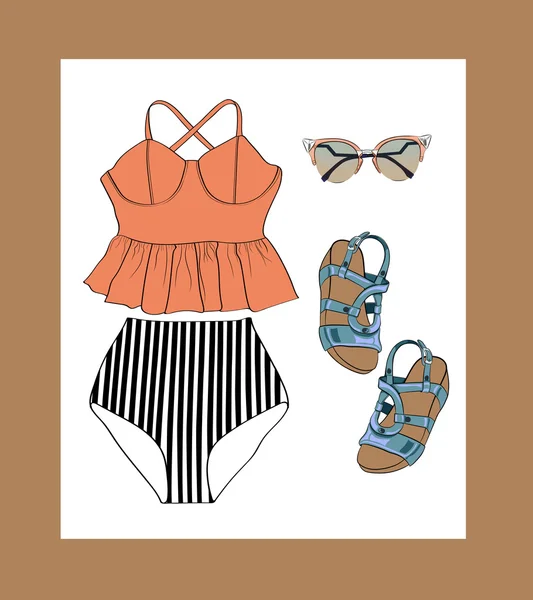 Conjunto de atuendo de verano retro . — Vector de stock