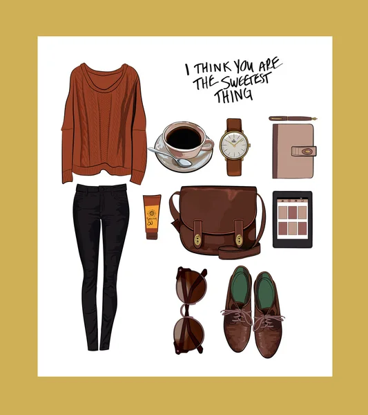 Herbst Outfit Vektor Illustration Set — Stockvektor