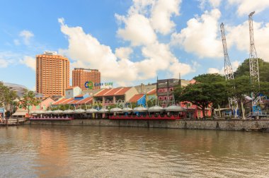Clarke Quay adlı mavi gökyüzü, Singapur, Güney Doğu Asya
