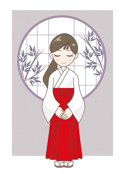 Shrine maiden Greeting - B — Stock Vector