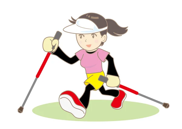 Nordic Walking een (meisje) — Stockvector