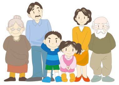 Mutlu aile (Ebeveynler, çocuklar ve büyükbaba veya büyükanne)