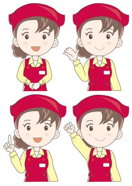 Supermarket assistant woman expression set — Stock Vector