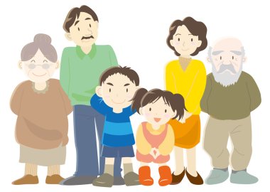 Happy families (parents, children and grandparent)