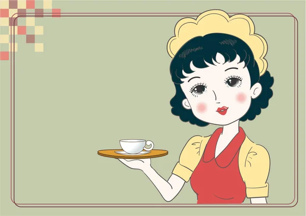 Starożytna Kelnerka Niosąca Kawiarnię Retro Cafe Image — Wektor stockowy