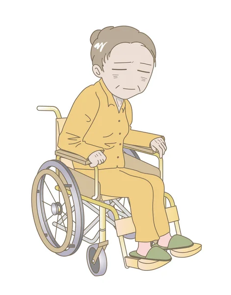 Starší Žena Bez Energie Sedí Invalidním Vozíku — Stockový vektor