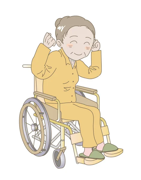 Ältere Frau Sitzt Mit Faustpumpe Rollstuhl — Stockvektor