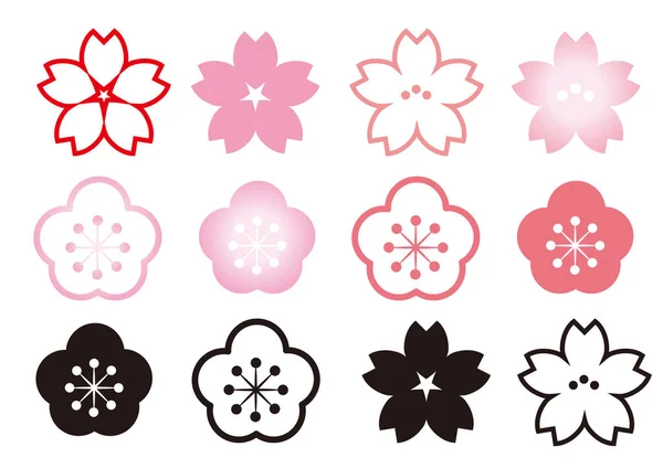 Flores Cerezo Ciruelo Conjunto Iconos Vector De Stock