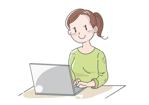Žena Pracující Obrázkem Notebooku — Stockový vektor