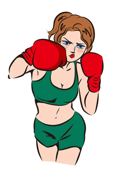 Retro Cartoon Pop Art Womens Boxing White Background — 스톡 벡터