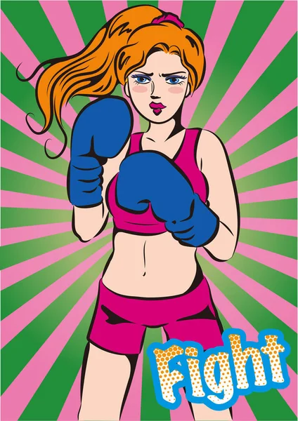 Retro Cartoon Pop Art Womens Boxing — Stock Vector