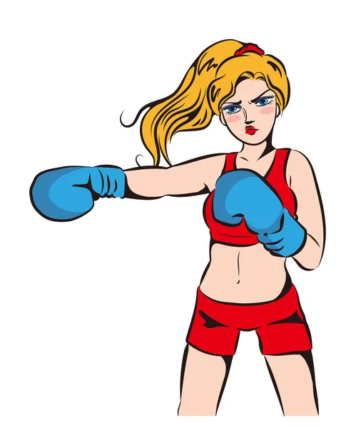 Retro Cartoon Pop Art Womens Boxing White Background 로열티 프리 스톡 일러스트레이션