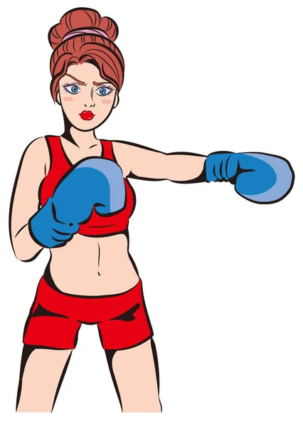 Retro Cartoon Pop Art Women Boxing White Background — Stock Vector