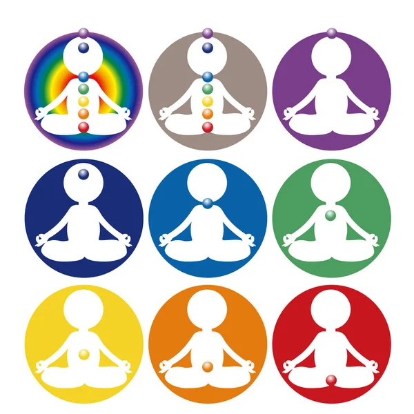 Meditación Siete Chakras Color Conjunto Iconos Colores — Archivo Imágenes Vectoriales