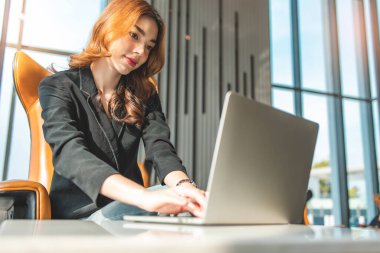 Büyük şirketin çekici ve zarif sahibi uluslararası işletmelerle çevrimiçi bir toplantı yapıyor. Ofiste çalışırken dizüstü bilgisayarında yaratıcı fikirler hakkında ders izleyen genç bayan tasarımcı. Sarı saçlı pozitif öğrenci. 