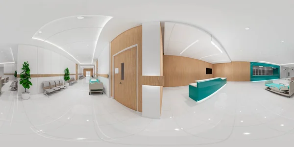 Renderowania Wnętrze Szpitala Nowoczesny Design Counter Waiting Area Empty Reception — Zdjęcie stockowe