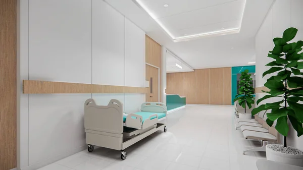 3Dレンダリング インテリア病院現代的なデザイン カウンターと待合室空の受付回廊 医療実践概念 ロイヤリティフリーのストック画像