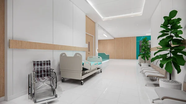 3Dレンダリング インテリア病院現代的なデザイン カウンターと待合室空の受付回廊 医療実践概念 ストック画像