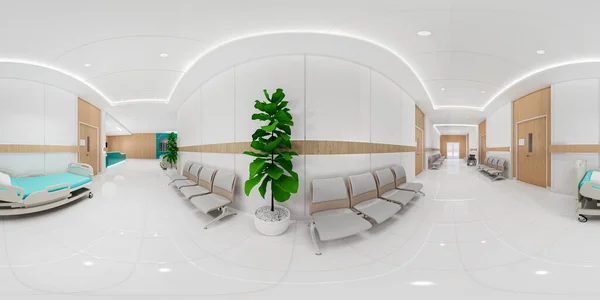 3Dレンダリング インテリア病院現代的なデザイン カウンターと待合室空の受付回廊 医療実践概念 ロイヤリティフリーのストック写真