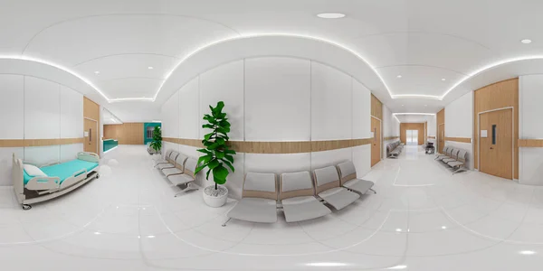 3Dレンダリング インテリア病院現代的なデザイン カウンターと待合室空の受付回廊 医療実践概念 ストックフォト