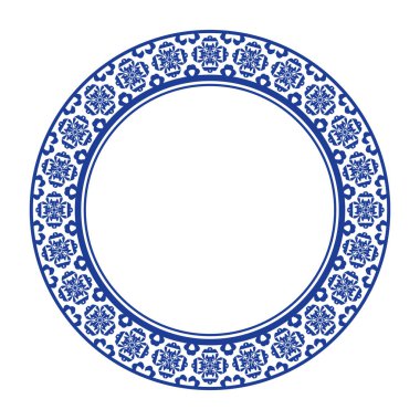 Yuvarlak çerçeve desenli çiçek deseni. Halka şekli. Botanik, doğal tema. Dekorasyon, ev dekorasyonu, seramik, kumaş, fayans için. dairesel kenar.