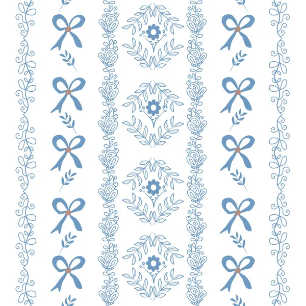 Çiçek ve yay deseni. Botanik ve doğal stil. Dekorasyon, kumaş, duvar kağıdı, fayanslar için. Çiçek ve yapraklar.