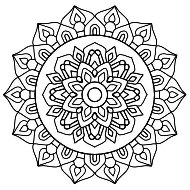 Çiçekli mandala. Dairesel şekil. El çizimi tarzı. Bitkisel doğal tema. boyama kitabı sayfası, dekorasyon, dövme, duvar kağıdı, arkaplan, kart, çıkartma.
