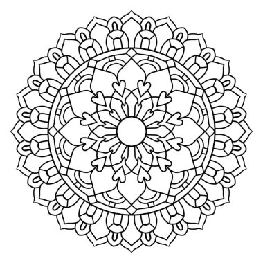 Çiçekli mandala. Dairesel şekil. El çizimi tarzı. Bitkisel doğal tema. boyama kitabı sayfası, dekorasyon, dövme, duvar kağıdı, arkaplan, kart, çıkartma.
