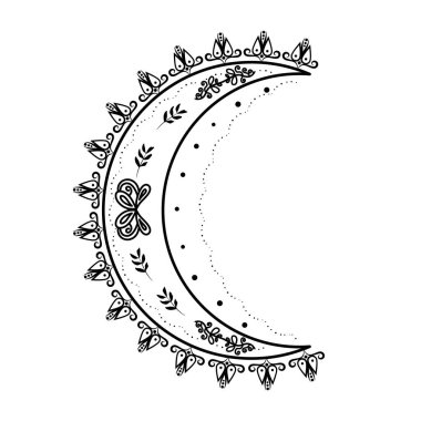 Hilal ay tasarımı. Bitkisel doğal tema. Dairesel şekilli dekorasyon, yapraklar.