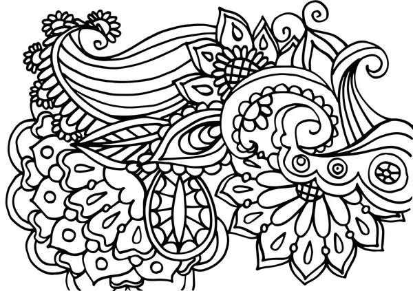 Modèle floral monochrome sans couture vectoriel. Texture florale dessinée à la main, Fleurs décoratives, Livre à colorier — Image vectorielle
