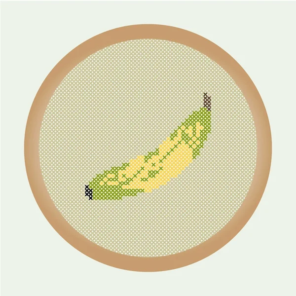 Broderie banane dans un cadre rond — Image vectorielle