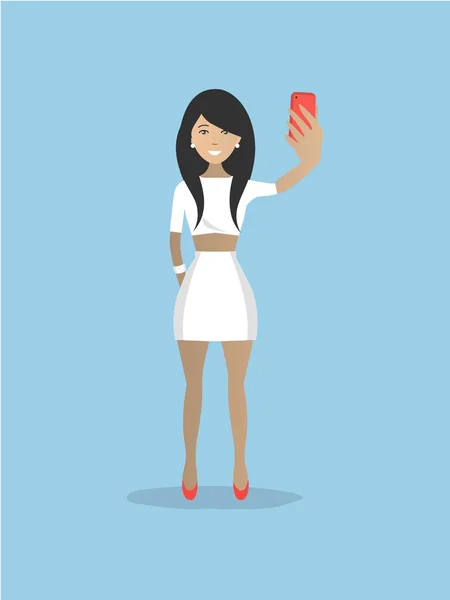 Dama de blanco hace selfie — Vector de stock