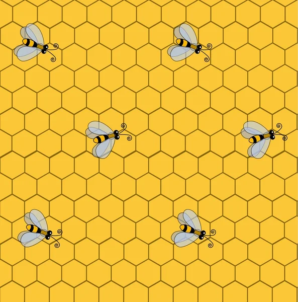 Patrón sin costuras con abejas en el fondo de panales — Vector de stock