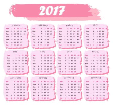 Beyaz bir arka plan üzerinde pembe renkte 2017 için takvim