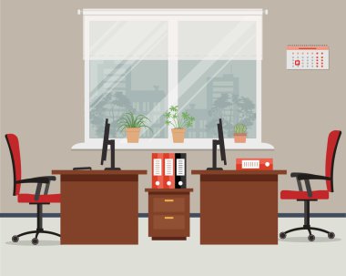İş yeri kırmızı renkte iki Ofis çalışanları için